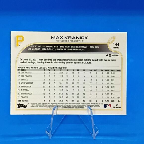 2022 Topps Chrome - Max Kranick #144 (RC) - Picture 5 of 5